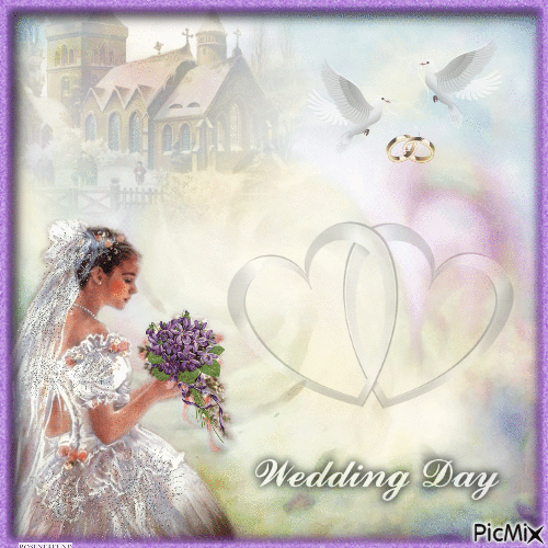 Braut mit lila Blumen - GIF animado gratis
