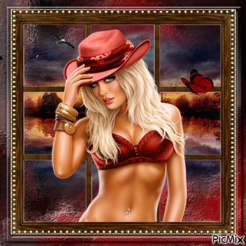 Lady in a red hat - nemokama png
