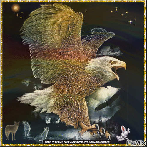 eagle with howling wolves - Бесплатный анимированный гифка