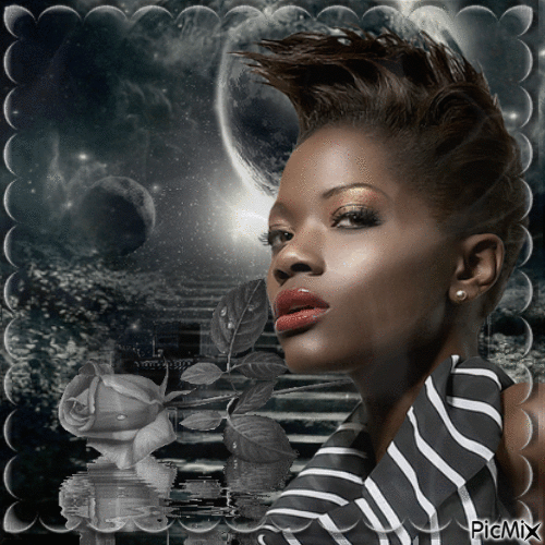 portrait de femme habille en noir et blanc - Darmowy animowany GIF