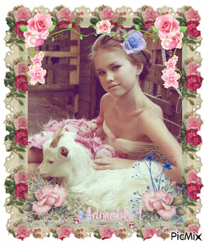 la petite fille et la chèvre - Ingyenes animált GIF