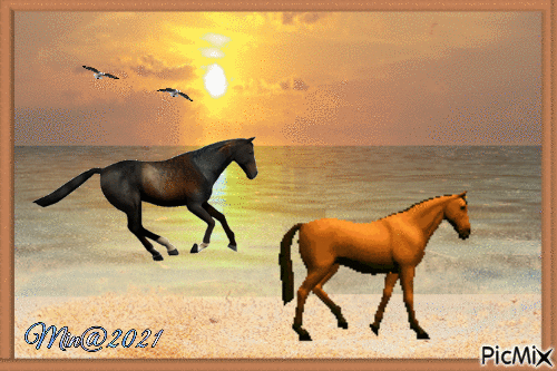 Min@   landskap med hästar - Darmowy animowany GIF