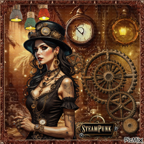 Portrait d'une belle femme Steampunk. - Безплатен анимиран GIF