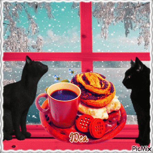 Café avce  les chats - Gratis animeret GIF
