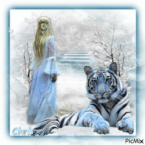 La femme et l'animal en hiver - Ilmainen animoitu GIF