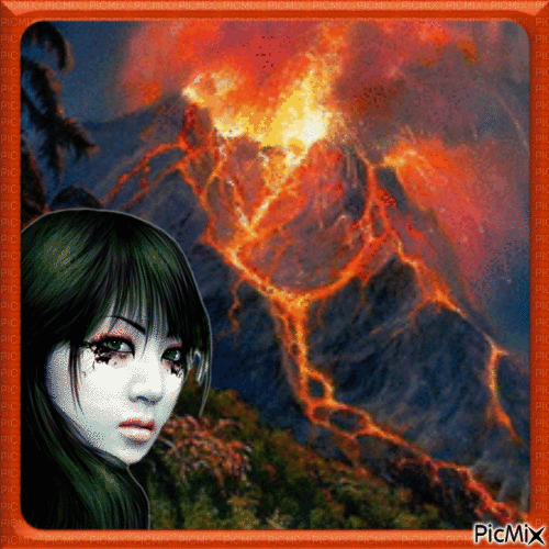 Le volcan en éruption. - Free animated GIF