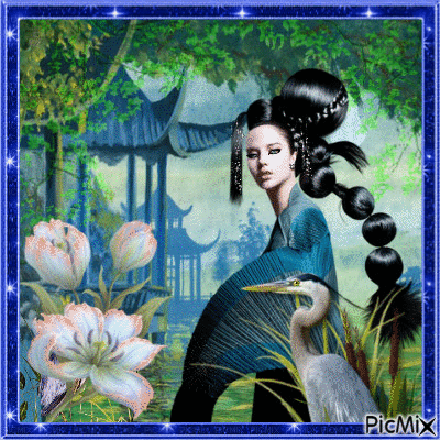 oriental blue & black - GIF animé gratuit