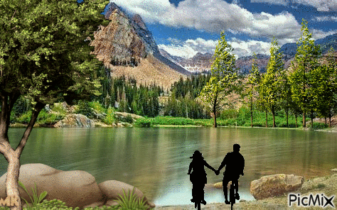 En bici, hasta el río - Animovaný GIF zadarmo