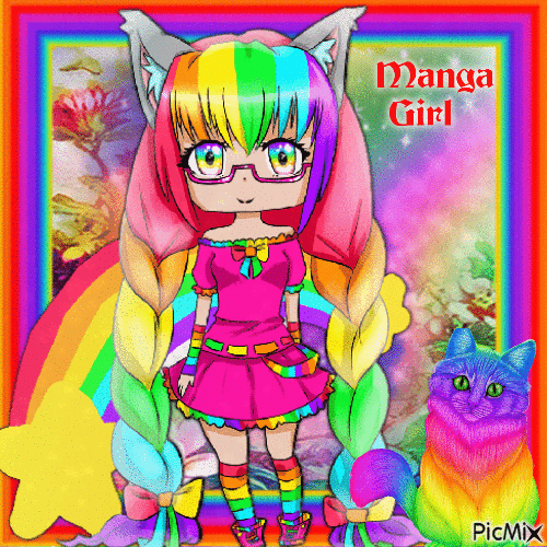 Manga Girl, Regenbogen - Besplatni animirani GIF
