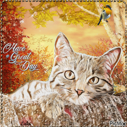 Cat. Autumn. Have a Great Day - GIF animado grátis
