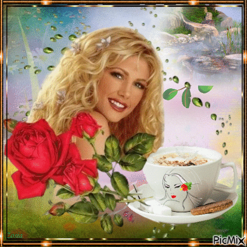 Woman with coffee - Free animated GIF