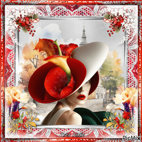 Belle en Chapeau fleuri - GIF animé gratuit
