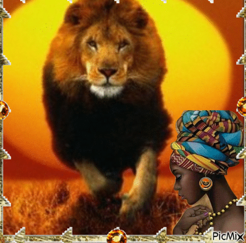 Femme et Lion - Bezmaksas animēts GIF