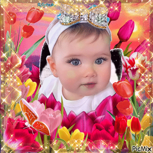 infant in flowers - Free animated GIF