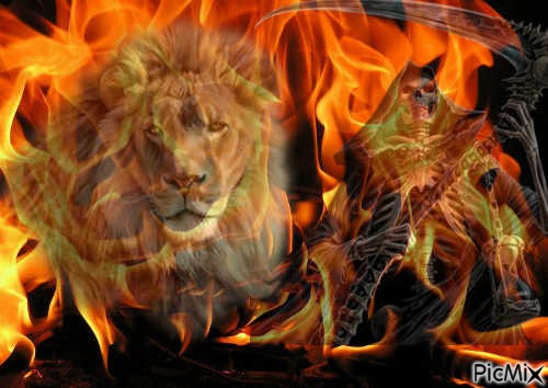 lion n reaper in flames - png gratis