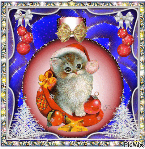 Christmas tree ball with a cat - Ingyenes animált GIF
