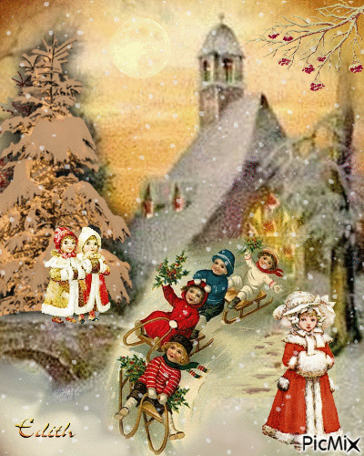 Snowy postcard style - Бесплатни анимирани ГИФ