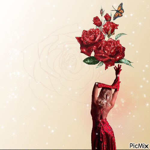 Red Roses Lady - GIF animé gratuit