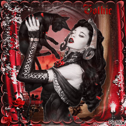 portrait gothic en rouge et Noir - Zdarma animovaný GIF