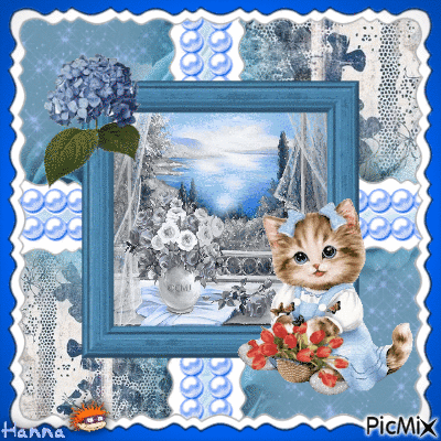 {♥}Sweet Blue Vintage Kitten{♥} - Besplatni animirani GIF