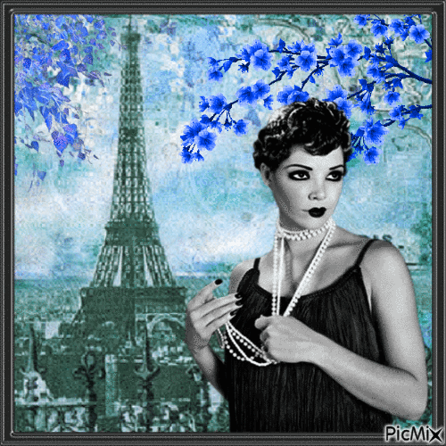 Paris vintage en bleu, noir et blanc. - Gratis geanimeerde GIF