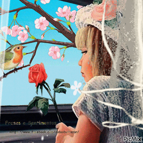 Menina e o pássaro - 無料のアニメーション GIF