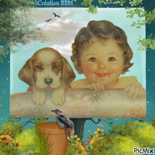 L'enfant et son chien par BBM - GIF animado gratis