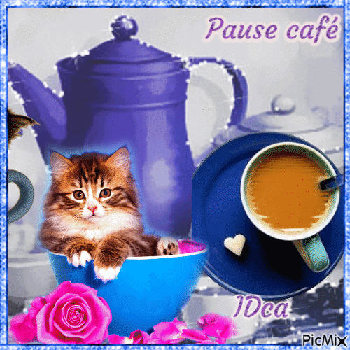 Pause café   du chat - Бесплатни анимирани ГИФ