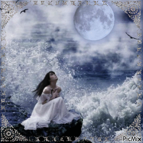 Une Femme regarde la Lune - Darmowy animowany GIF