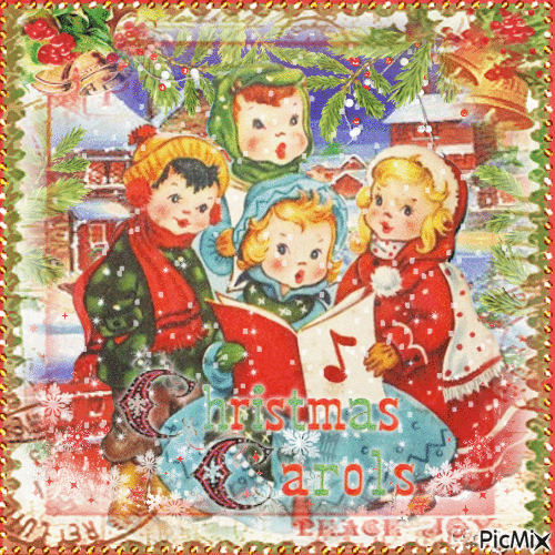 Christmas vintage carols children - GIF animé gratuit