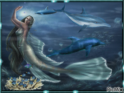 mermaid & dolphins - GIF animé gratuit