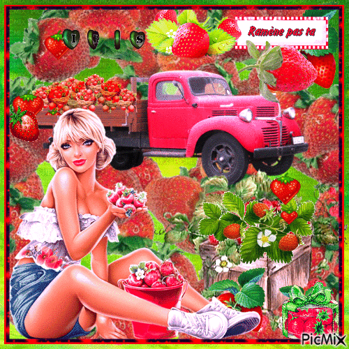 IRIS - Femme et camion de fraises... 🍓💚🍓 - GIF animado grátis