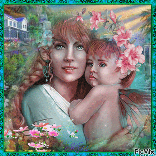 Maman elfe et son bébé - Gratis geanimeerde GIF