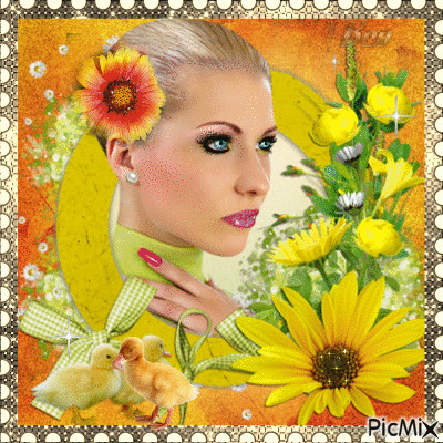 woman with flowers #5 - GIF เคลื่อนไหวฟรี
