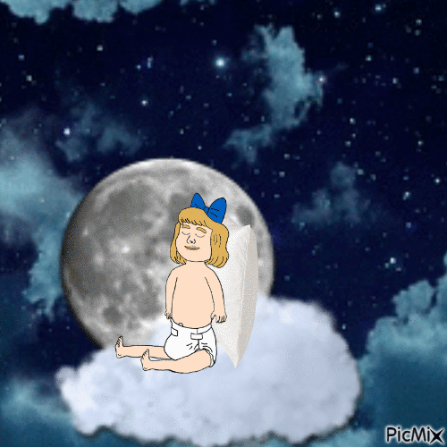 Baby sleeping on cloud near moon - Free animated GIF