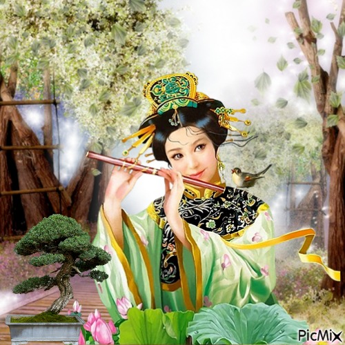 geisha dans le jardin - PNG gratuit
