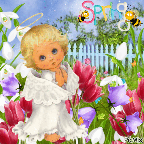 Spring-angels-flowers - Animovaný GIF zadarmo