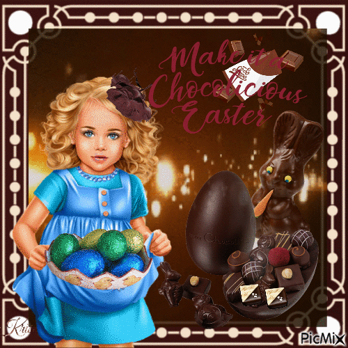 little girl with chocolate for easter holiday🌹🌼 - Animovaný GIF zadarmo