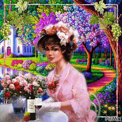 Woman with wine - Free animated GIF