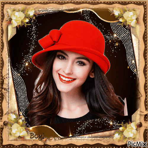 Smiling girl in a red hat...
