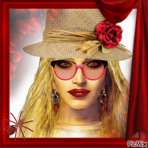 Retrato de una mujer en rojo - GIF animé gratuit
