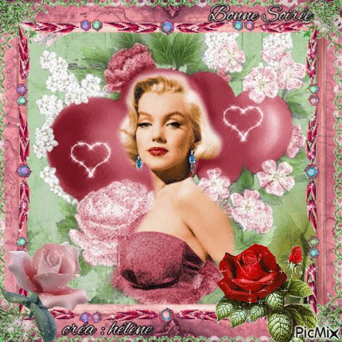 Divine Marilyn _ tons verts et roses - Darmowy animowany GIF