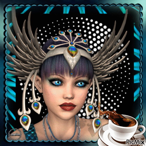 Fantasy Frau mit Kaffee -1 - Free animated GIF
