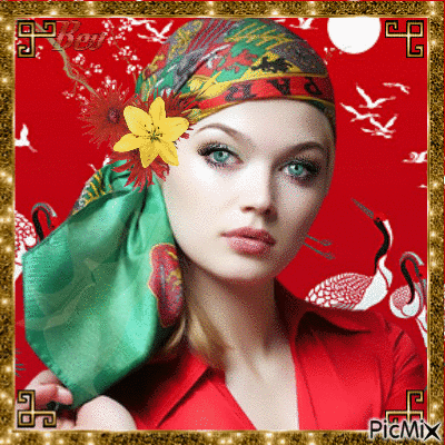 Portrait of a woman with scarf - GIF animado gratis