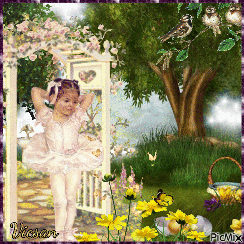 La pequeña bailarina en el jardín - Gratis geanimeerde GIF