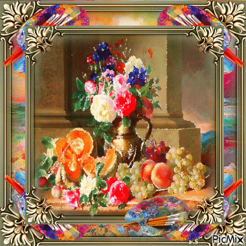 Art - Bouquet de Fleurs colorées - Gratis geanimeerde GIF