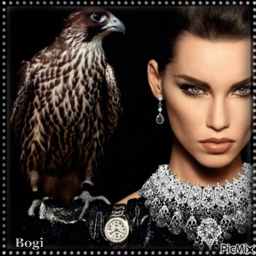 The woman with falcon... - 免费动画 GIF
