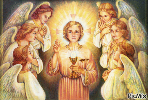 Jesus with Eucharist & Angels - GIF animate gratis