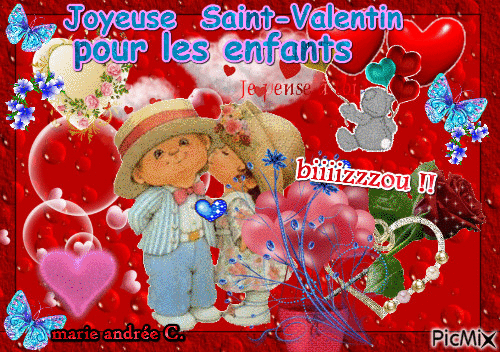 Mignons! "Joyeuse saint-Valentin,pour les enfants". - Бесплатни анимирани ГИФ
