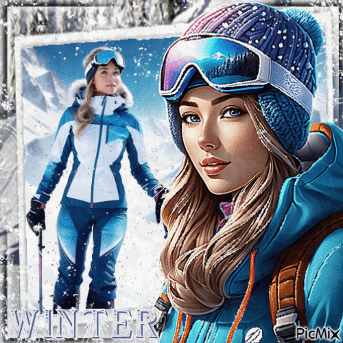 Skiing in the mountains in winter - Bezmaksas animēts GIF